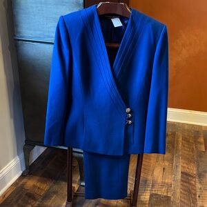 Blue Blazer Suit Jacket + Skirt with pockets